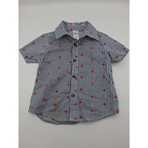Carter's  Red Stars Blue White Stripes Short Sleeve Button Down Shirt Size 12M